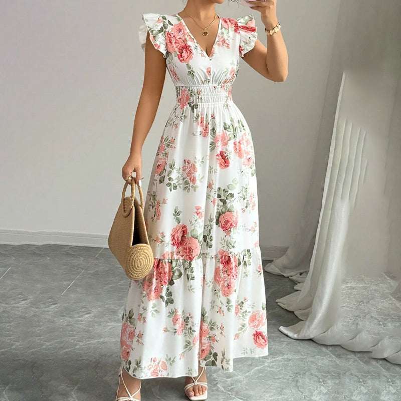 Women’s Summer Maxi Dress – Flowy Beach Casual A-Line with V-Neck