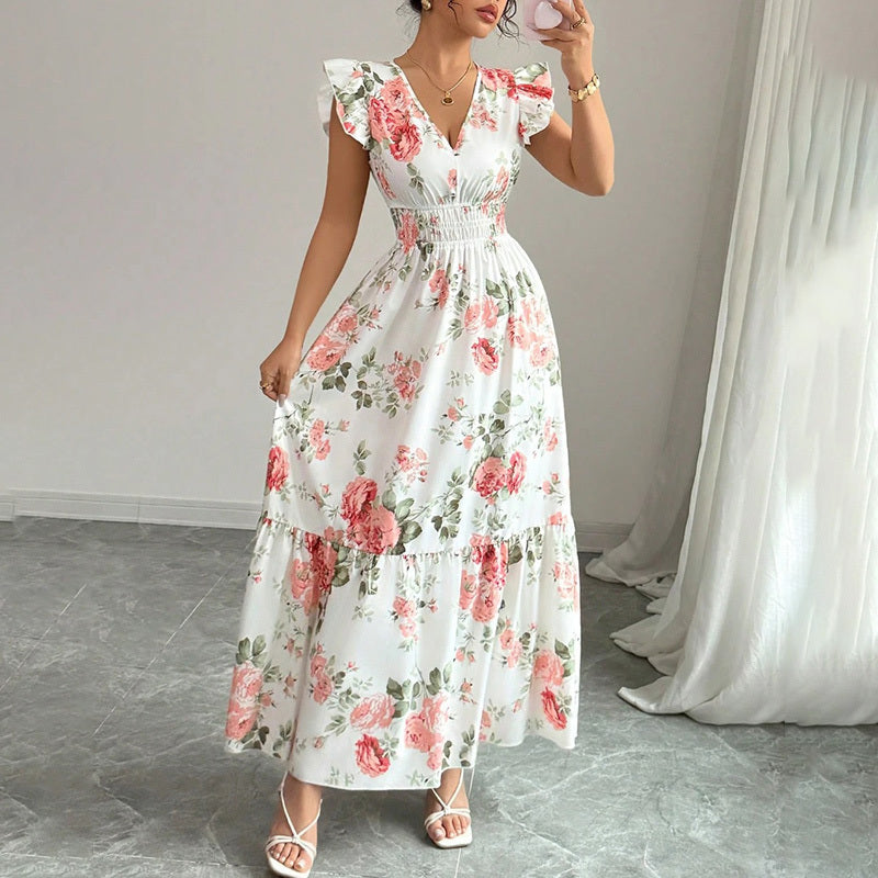 Women’s Summer Maxi Dress – Flowy Beach Casual A-Line with V-Neck