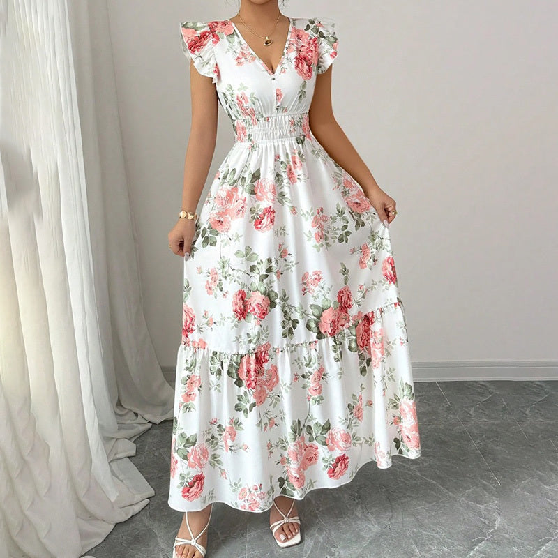 Women’s Summer Maxi Dress – Flowy Beach Casual A-Line with V-Neck