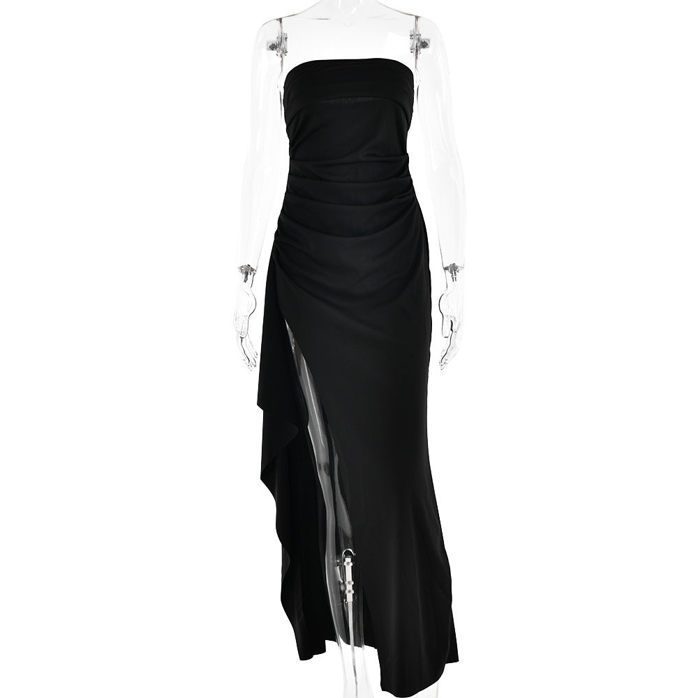 Strapless Split Long Dresses Summer Fashion Pleated Bridesmaid Dress For Womens Party Wedding Clothing