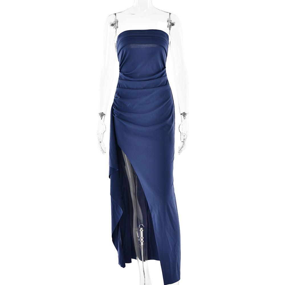 Strapless Split Long Dresses Summer Fashion Pleated Bridesmaid Dress For Womens Party Wedding Clothing
