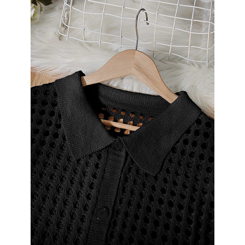 Women's Plus Size Cardigan Lightweight Hollow Out V-Neck Button Down Long Sleeve Knit Coat, 0XL-4XL