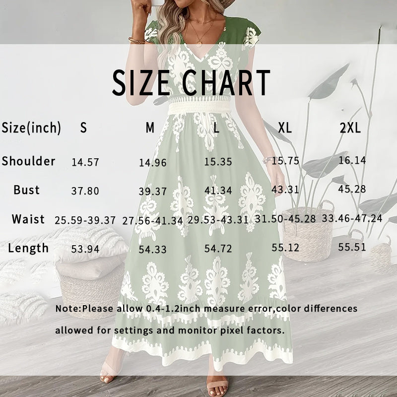 Summer Flowy Maxi Dress – V-Neck, Cap Sleeve, Smocked Waist