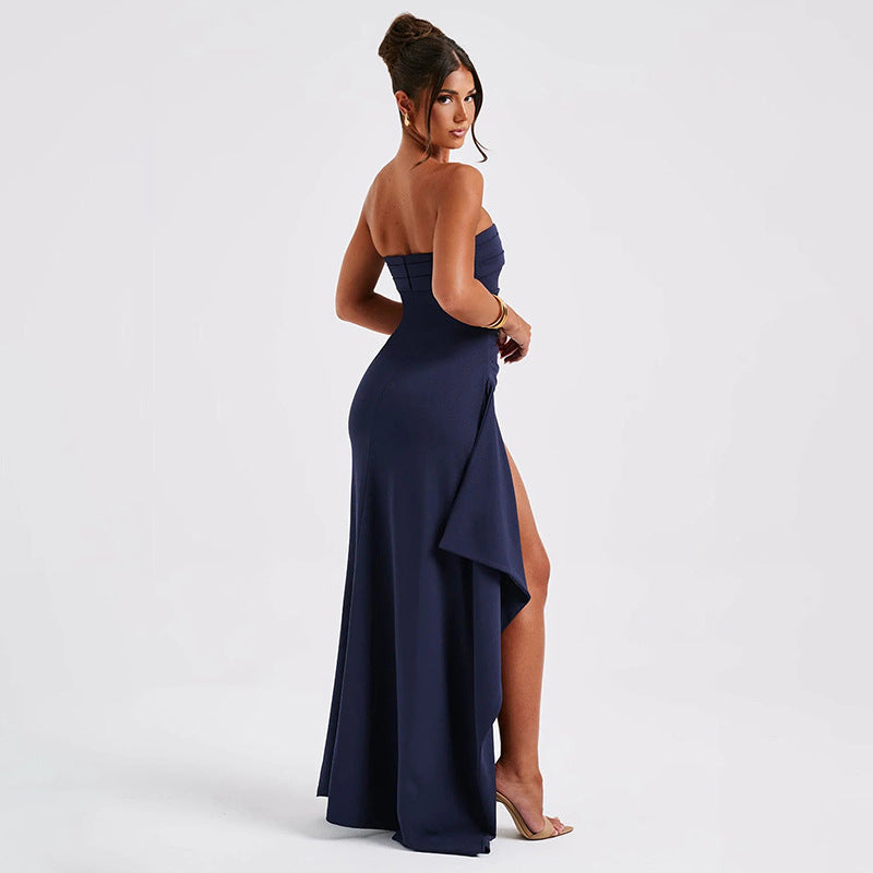 Strapless Split Long Dresses Summer Fashion Pleated Bridesmaid Dress For Womens Party Wedding Clothing