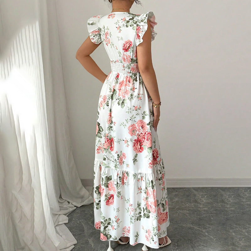 Women’s Summer Maxi Dress – Flowy Beach Casual A-Line with V-Neck