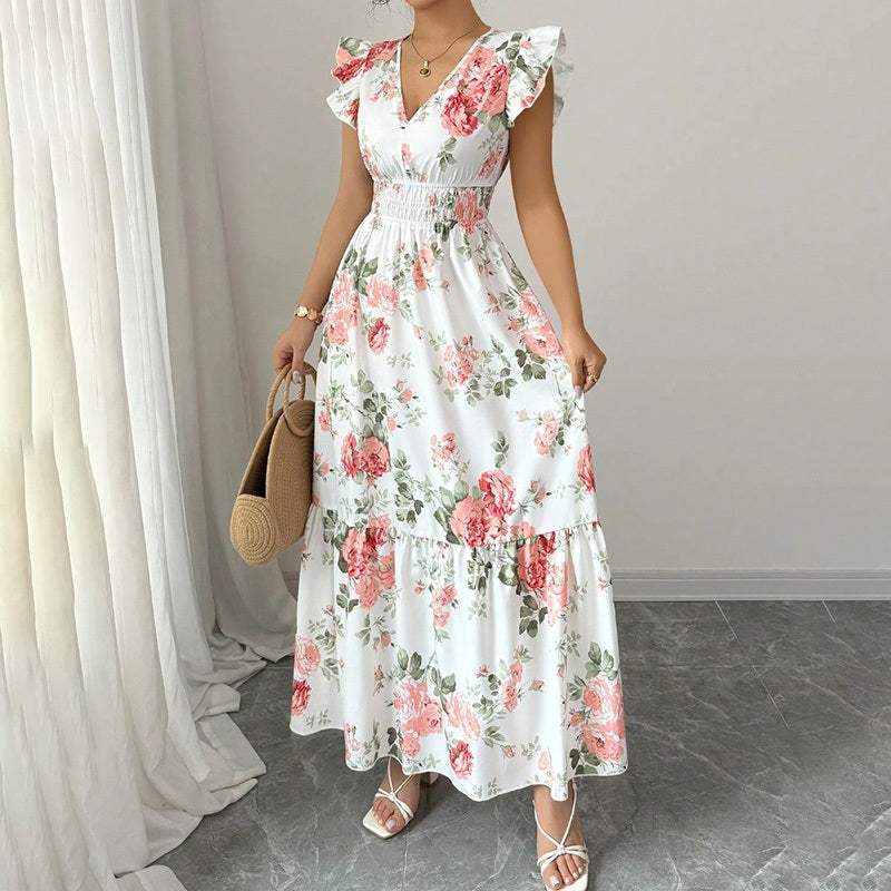 Women’s Summer Maxi Dress – Flowy Beach Casual A-Line with V-Neck