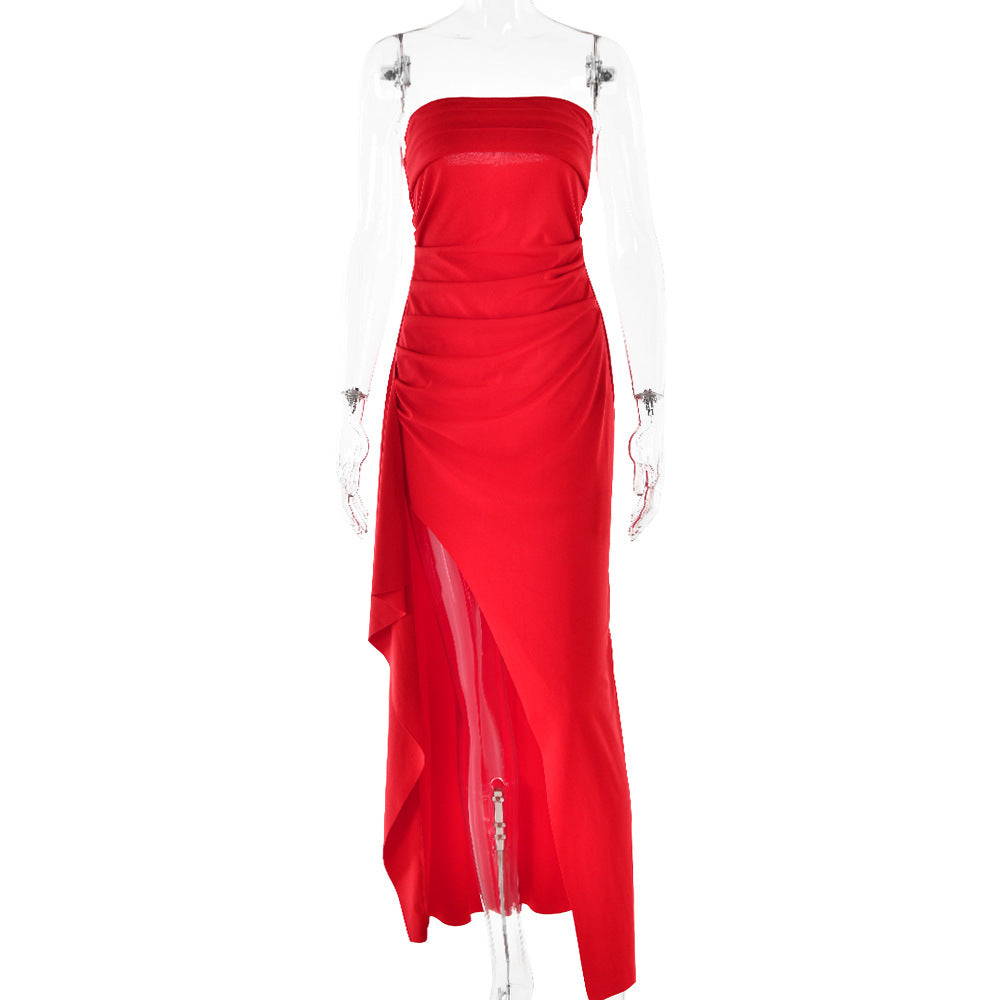 Strapless Split Long Dresses Summer Fashion Pleated Bridesmaid Dress For Womens Party Wedding Clothing